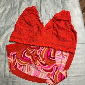 Auden Orange & Pink Patterned Lingerie Set